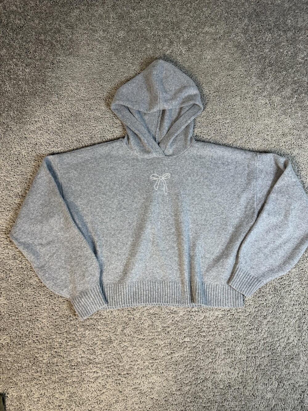 Hollister Hoodie Womens S Gray Pullover Hooded Relaxed Knit Embroidered